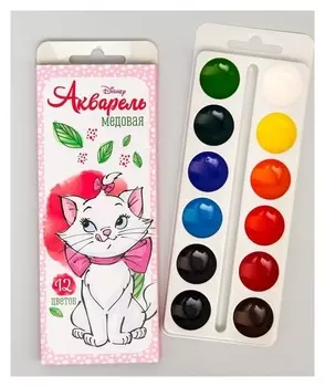 Акварель медовая «Кошечка мари» коты-аристократы, 12 цветов, в картонной коробке,без кисти