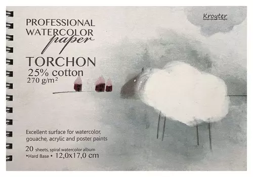 Альбом для акварели Kroyter 120х170,20л,270г+хлопок,спираль,тв.пtorchon 00178