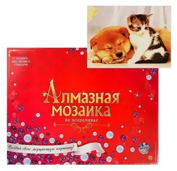 Алмазная мозаика 30х40 см, с подрамником, с полным заполнением «Котик и спящий пес»