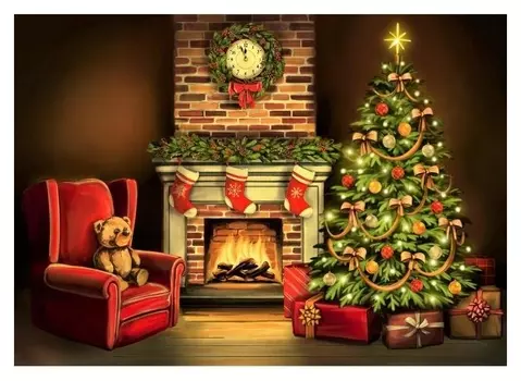 Алмазная мозаика 30×40 см, без подрамника, с частичным заполнением, 15 цв. «Уютный вечер у камина»