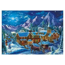 Алмазная мозаика, 30×40 см, без подрамника, с частичным заполнением, 20 цв. «Зимняя новогодняя деревня»