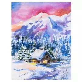 Алмазная мозаика 30×40 см, без подрамника, с полным заполнением, 32 цв. «Зимний домик в горах»