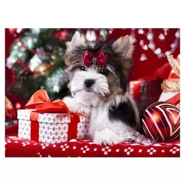 Алмазная мозаика, 30×40 см, без подрамника, с полным заполнением, 34 цв.»щеночек с подарками»