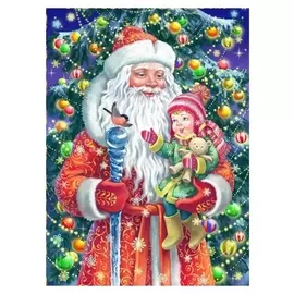 Алмазная мозаика 40×50 см, с подрамником, с полным заполнением, 25 цв. «Дед мороз и маленькая девочка»