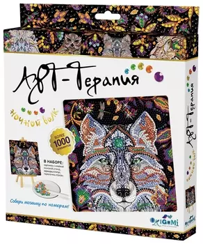 Алмазная мозаика арт-терапия "Ночной волк", более 1000 элементов, 20х20 см, Origami, 03214