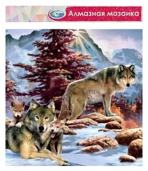 Алмазная мозаика без подрамника, частичное заполнение «Волки» 40×50 см