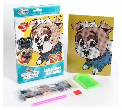 Алмазная мозаика частичное заполение, «Дружные мопсы. щенок», 20 × 15 см