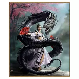Алмазная мозаика «Девушка с драконом», 51 цвет