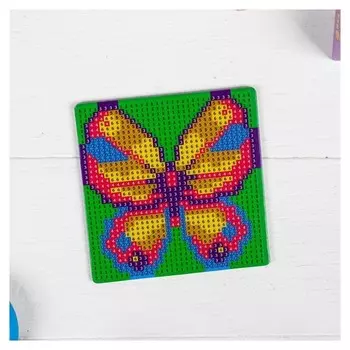 Алмазная мозаика магнит для детей «Бабочка», 10 х 10 см + ёмкость, стерж, клеев подушечка. набор для творчества