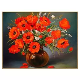 Алмазная мозаика «Маки в вазе», 17 цветов