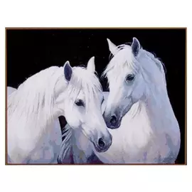 Алмазная мозаика "Пара белых лошадей", 26*20 см, 20 цветов
