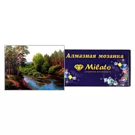 Алмазная мозаика «Сосны у реки» 40х30 см, 35 цветов
