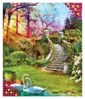 Алмазная вышивка круглыми стразами с частичным заполнением «Лебеди» 30х40 см