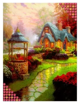 Алмазная вышивка круглыми стразами с частичным заполнением «Сказочный домик», 35 х 44 см. набор для творчества