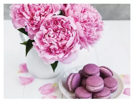 Алмазная вышивка на раме 30x40 с частичным заполнением «Макаруны и цветы»