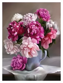 Алмазная вышивка на раме 30x40 с частичным заполнением «Пионы»