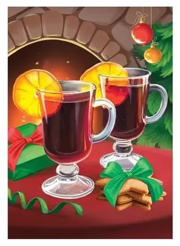 Алмазная вышивка с частичным заполнением «Чай у камина» 15х21 см, холст