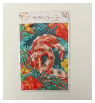 Алмазная вышивка с частичным заполнением "Фламинго" 15*21 см, холст