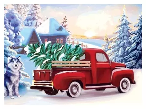 Алмазная вышивка с частичным заполнением «Грузовичок» 15х21 см, холст