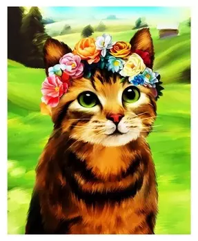 Алмазная вышивка с частичным заполнением «Кот в венке» 50x60 см, на раме