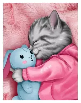 Алмазная вышивка с частичным заполнением "Котик" 15*21 см, холст