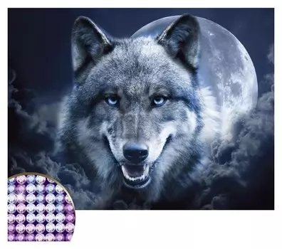 Алмазная вышивка с частичным заполнением «Магия волка» 30х40 см, холст, ёмкость