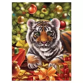 Алмазная вышивка с частичным заполнением на раме «Тигрёнок» 30х40 см