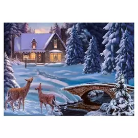 Алмазная вышивка с частичным заполнением на раме «Зимний пейзаж» 30х40 см