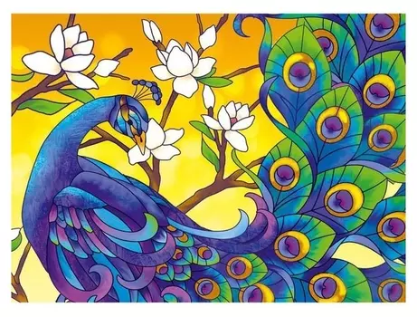 Алмазная вышивка с частичным заполнением "Павлин" 15*21 см, холст