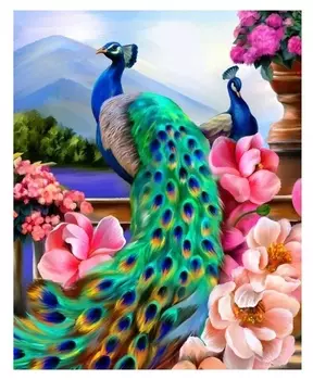 Алмазная вышивка с частичным заполнением «Павлины в саду» 40х50 см, на раме