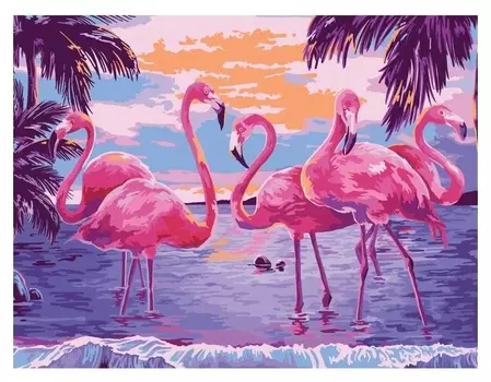 Алмазная вышивка с частичным заполнением "Розовые фламинго" 40*50 см, на раме