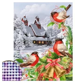 Алмазная вышивка с частичным заполнением «Снегири» 30×40 см, холст, ёмкость