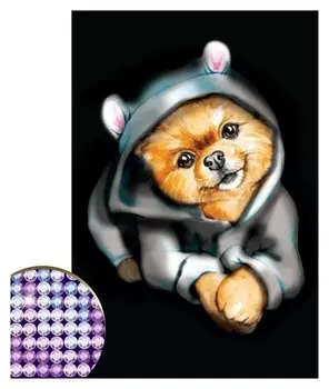Алмазная вышивка с частичным заполнением «Собачка в костюме» 20х30 см на холсте