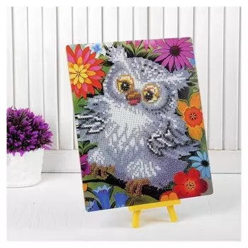 Алмазная вышивка с частичным заполнением "Сова в цветах" с подставкой