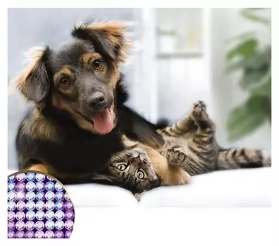 Алмазная вышивка с частичным заполнением «Весёлые друзья» 30х40 см, холст, ёмкость