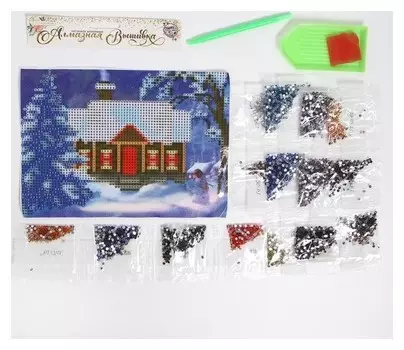 Алмазная вышивка с частичным заполнением «Зимушка» 15х21 см, холст, ёмкость