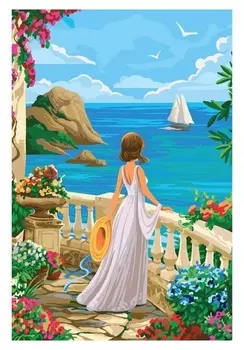 Алмазная вышивка с полным заполнением «Девушка и парус» 20х30 см, на раме