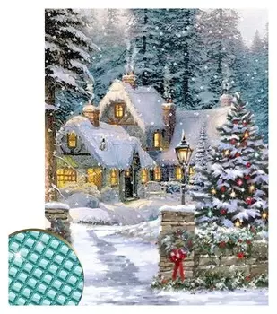 Алмазная вышивка с полным заполнением «Домик в сказочном лесу» 22×32 см, холст, ёмкость