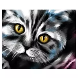 Алмазная вышивка с полным заполнением «Кот» 15х21 см, на холсте