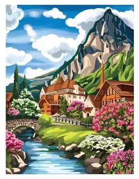 Алмазная вышивка с полным заполнением на холсте «Пейзаж» 30х40 см