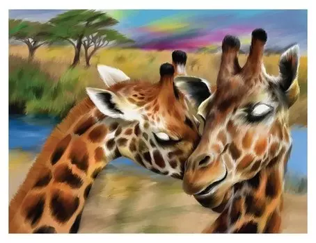 Алмазная вышивка с полным заполнением на холсте «Жирафы» 30х40 см