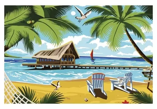 Алмазная вышивка с полным заполнением «Пляж» 20х30 см, на раме