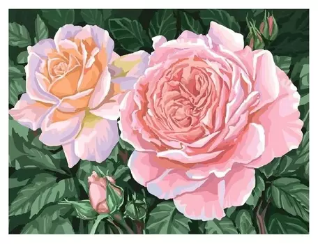 Алмазная вышивка с полным заполнением «Розы на кусте» 15х21 см, на холсте