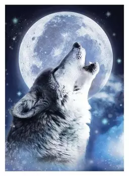 Алмазная вышивка с полным заполнением «Волк» 15х21 см, на холсте