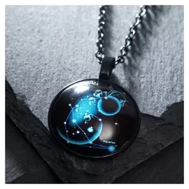 Амулет "Знаки зодиака-водолей" на цепочке, цвет чёрный