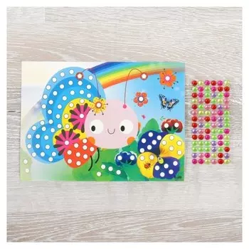 Аппликация круглыми стразами «Бабочка и радуга»