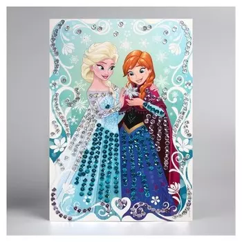 Аппликация пайетками холодное сердце, 3 цвета пайеток, бантик, А4