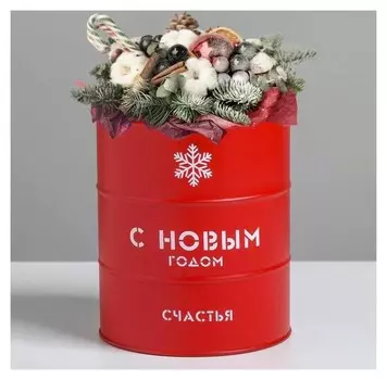 Банка-бочка, красная «С новым годом», 12 х 14 см