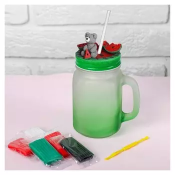 Банка для декора полимерной глиной "Мишка на арбузе", 500 мл