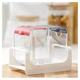 Банка для сыпучих продуктов, 12,5×10×7 см, 2 отделения, 2 ложки